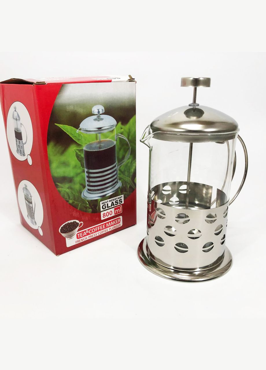 Заварник френч-пресс UN-1153 0.8 л, Стильный стеклянный заварочный чайник, Заварник для трав Unique (364663886)