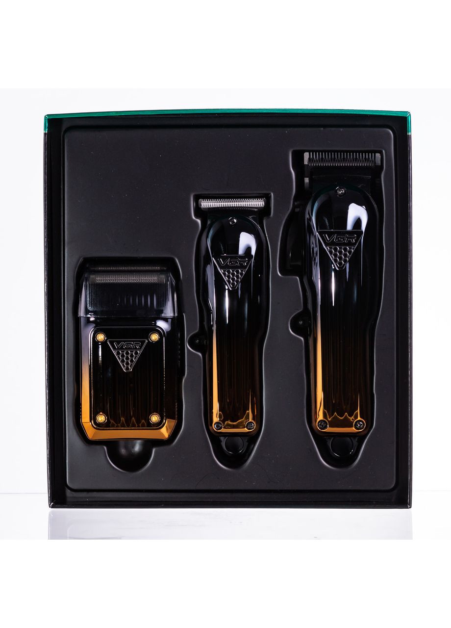Набор для стрижки аккумуляторная машинка, триммер и шейвер V-644 Золотистый с черным. VGR (362455893)