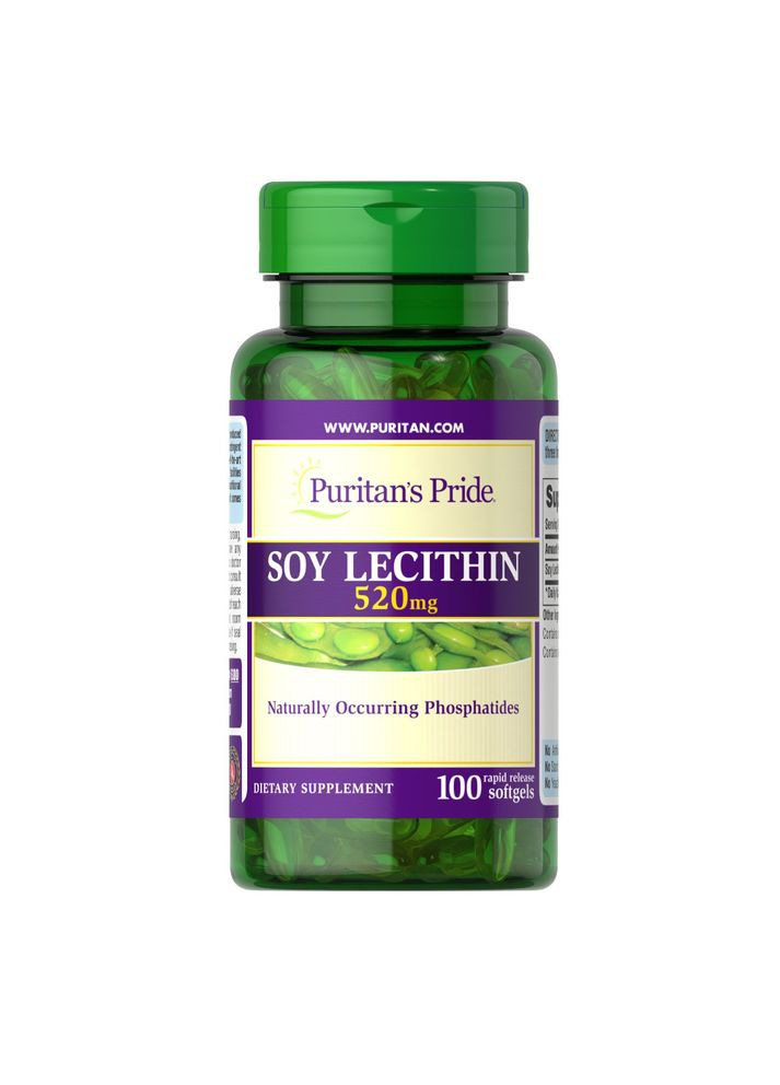 Натуральна добавка Puritan's Pride Soy Lecithin 520 mg, 100 капсул Puritans Pride (324608819)