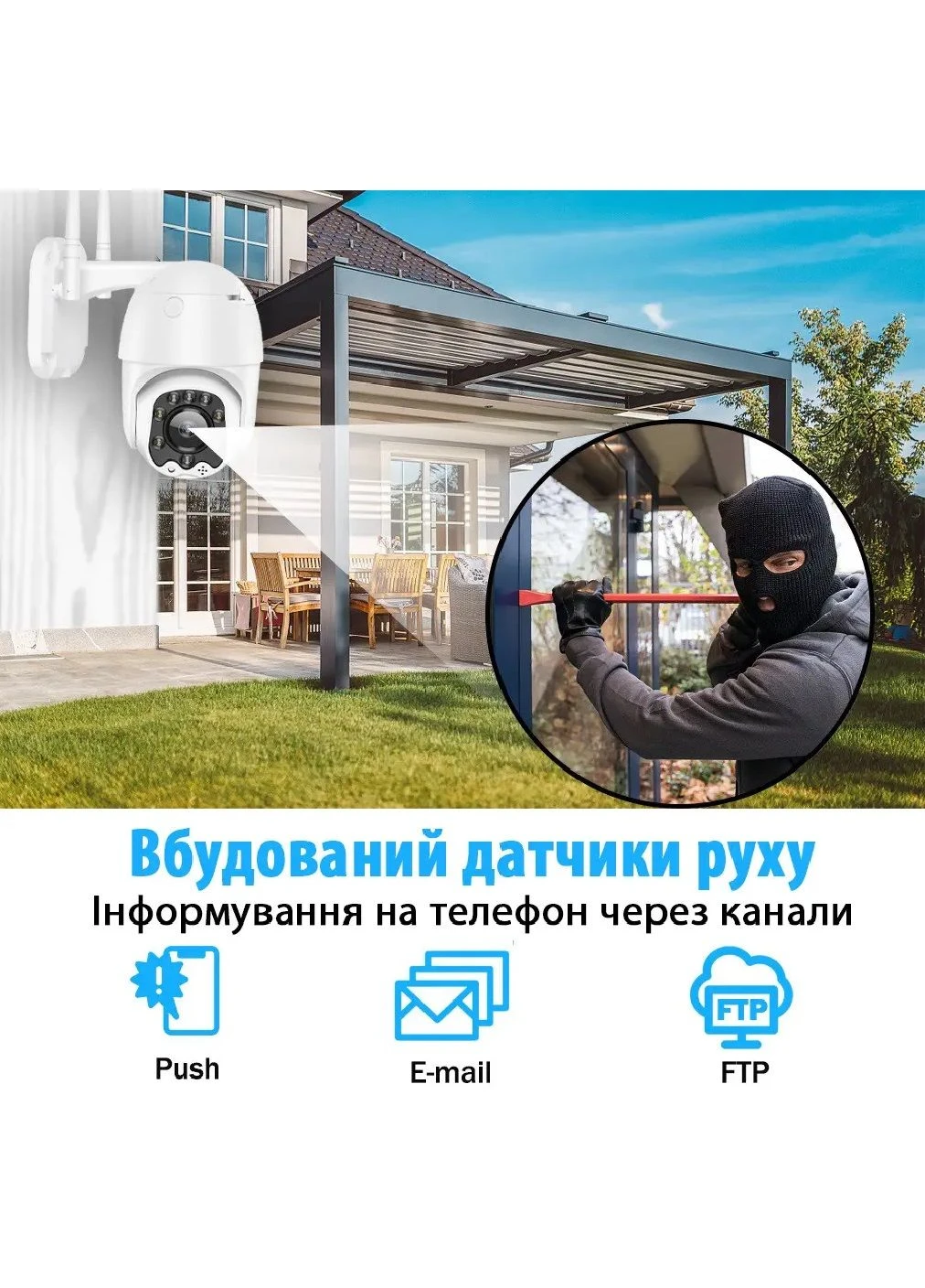Внешняя наружная поворотно купольная Wi-Fi камера с датчиком движения (476327-Prob) Белая Unbranded (279327372)