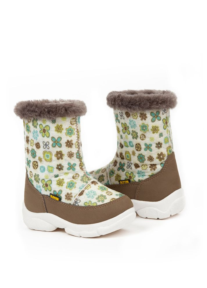 Зимние детские зимние сапоги войлочные зеленые цветы Oldcom с цветами