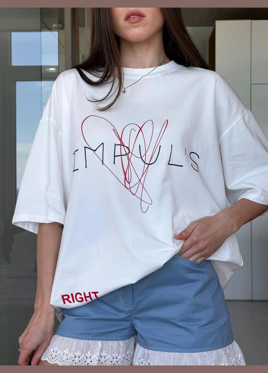 Біла футболка оверсайз з надписом IMPULS No Brand - (333342774)
