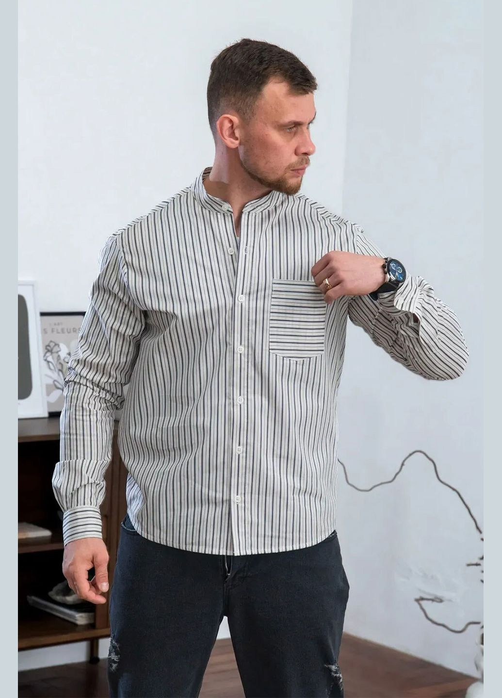 Черная рубашка в полоску Teamv