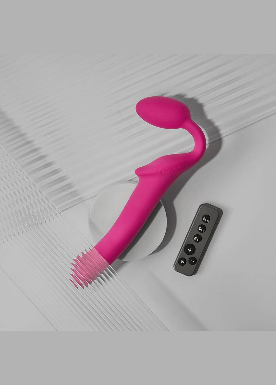 Безремневой страпон с вибрацией Vibrating Fuchsia L, диаметр 3,7 см, пульт ДУ, регулируемый Strap-On-Me (345122942)