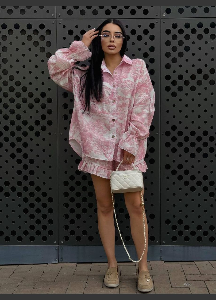 Льняный костюм с узором: рубашка + шорты MonCher (335056065)