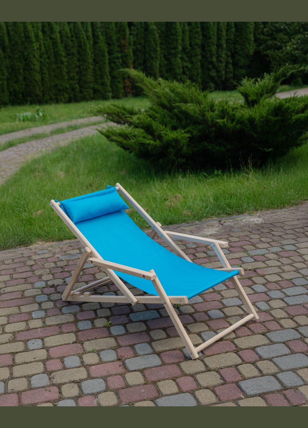 Шезлонг деревянный раскладной с подлокотниками и подголовником XRmaster Голубой No Brand (338537430)