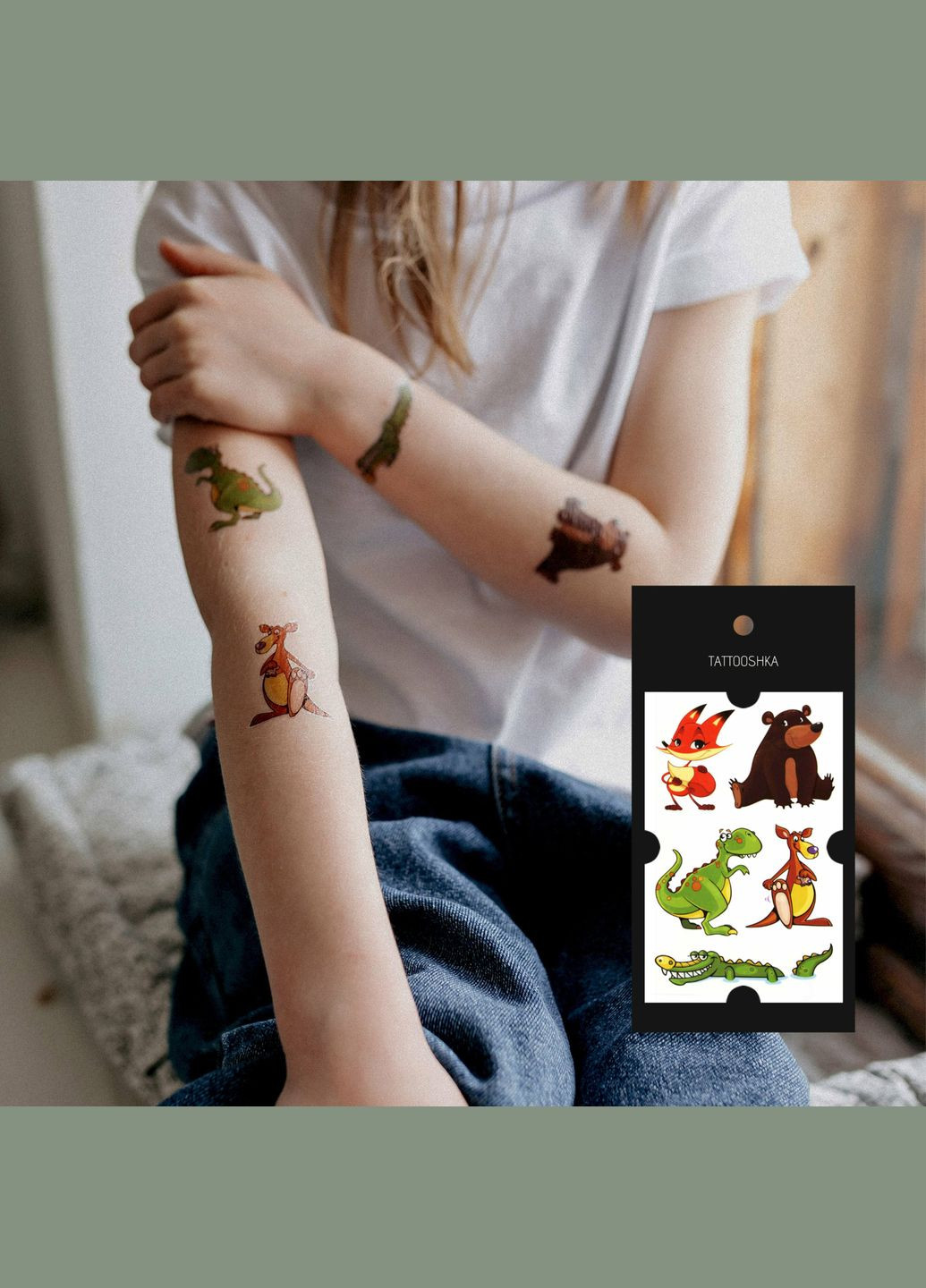 Набір тимчасових дитячих водостійких тату "Тварини (ведмедик/лисичка)" Tattooshka (314963891)