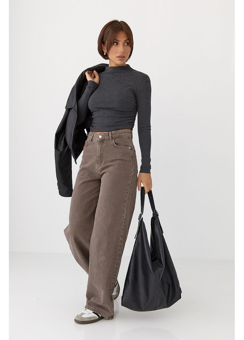 Жіноча однотонна водолазка з драпіруванням Lurex Гольф (370296333)