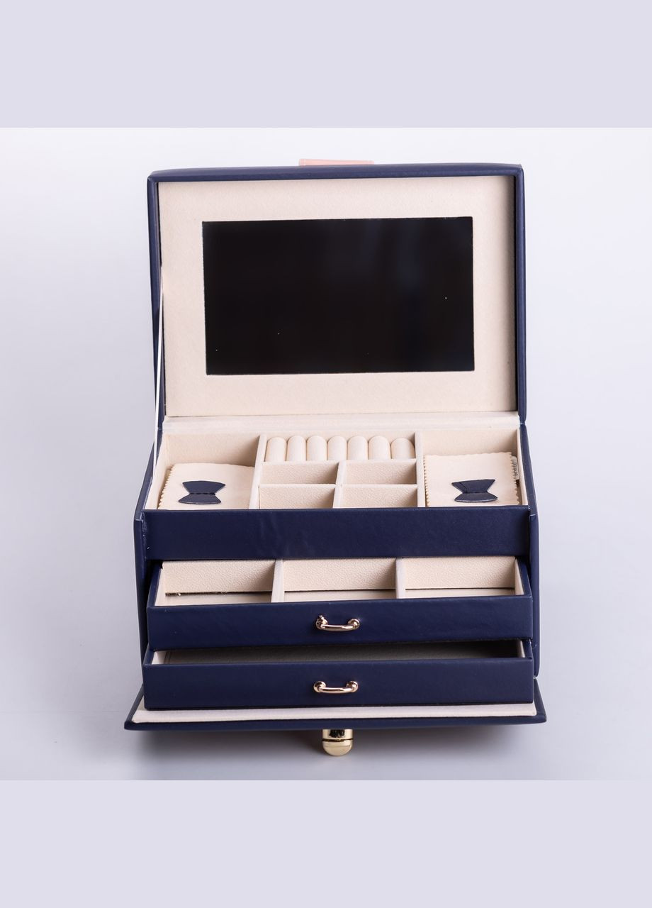 Скринька для прикрас з еко шкіри 3 яруси з дзеркалом органайзер для ювелірних виробів HP-5-17BL Yiwu (325922755)