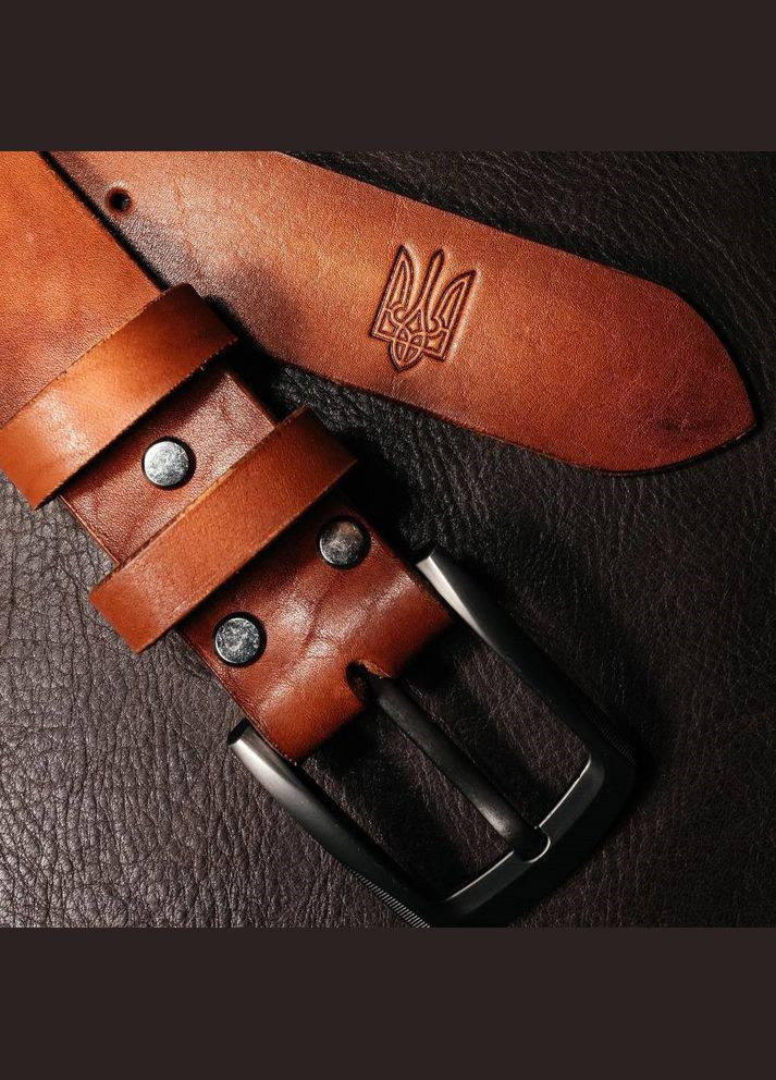 Ремінь чоловічий шкіряний з пряжкою для джинсів, шкіряний пояс з тисненням Герб, No Brand (354710525)