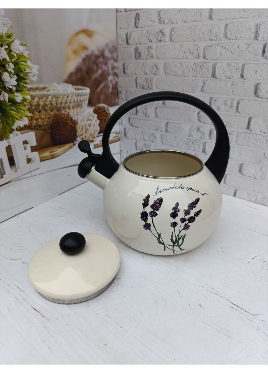 Чайник со свистком KM-1033 эмалированный 2.2 л Белый Kamille (364674959)