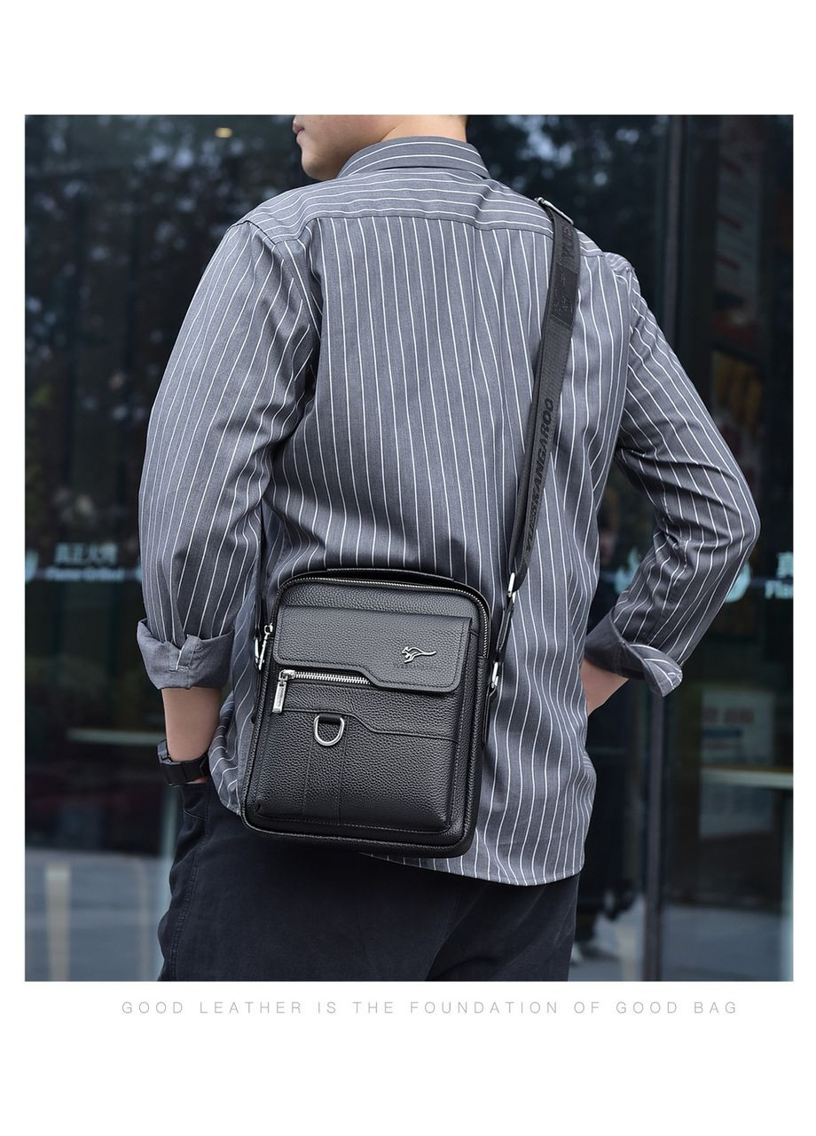 Мужская кожаная сумка черная с полукольцом Kangaroo (295376516)