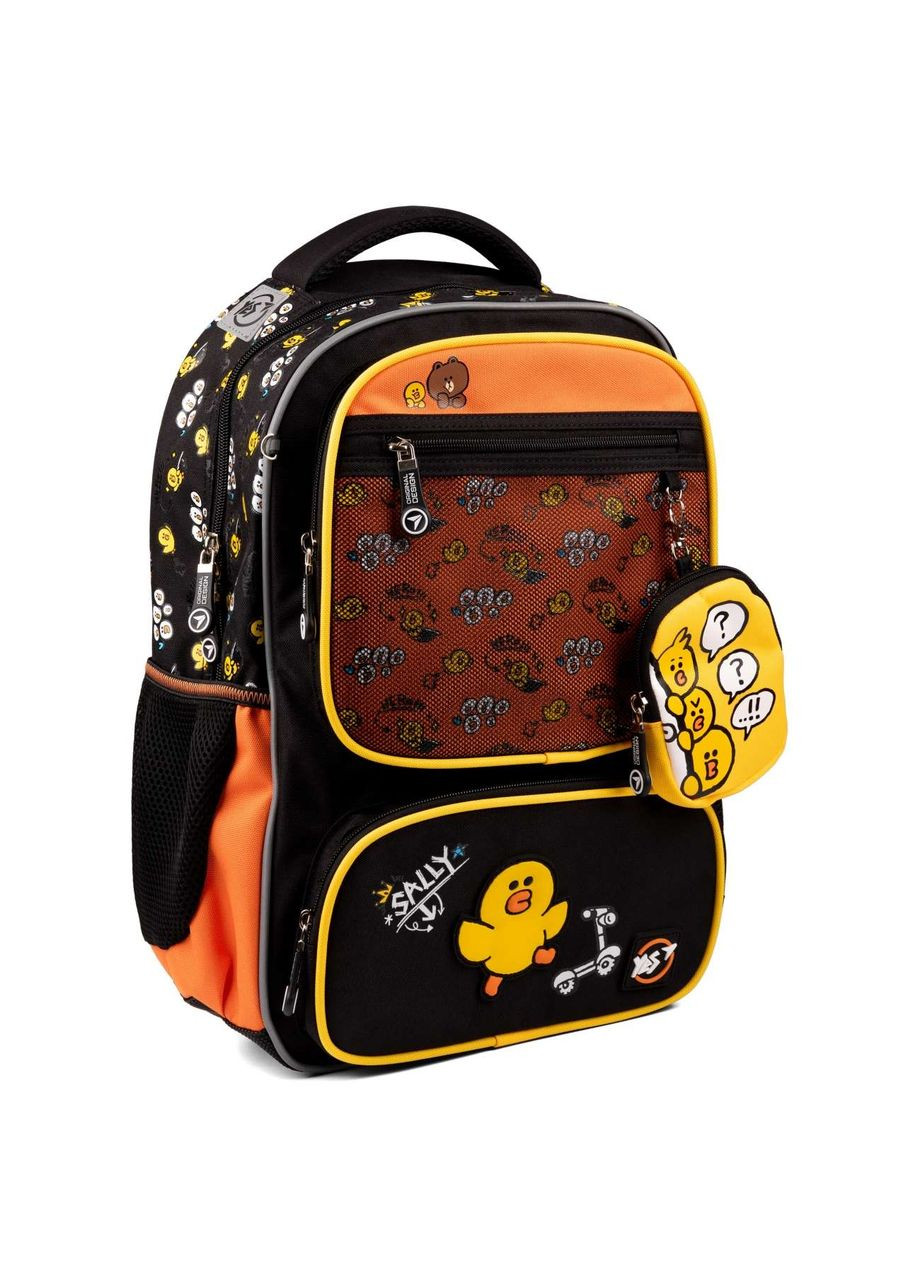 Школьный рюкзак, одно отделение, фронтальные карманы, размер 43,5*30*15,5см, черно-оранжевый Line Friends Yes (293510932)