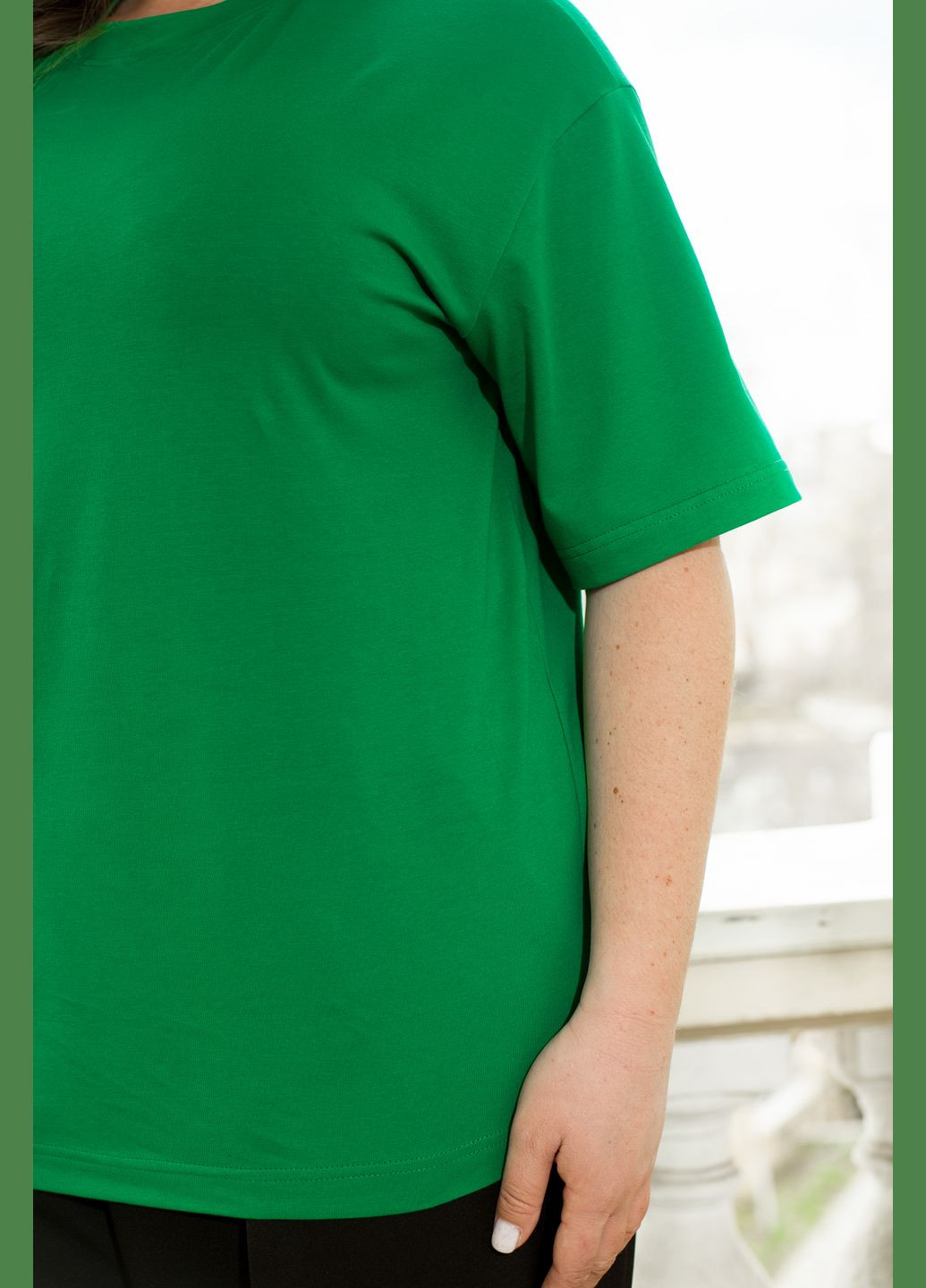 Зелена літня базова котонова футболка з коротким рукавом No Brand