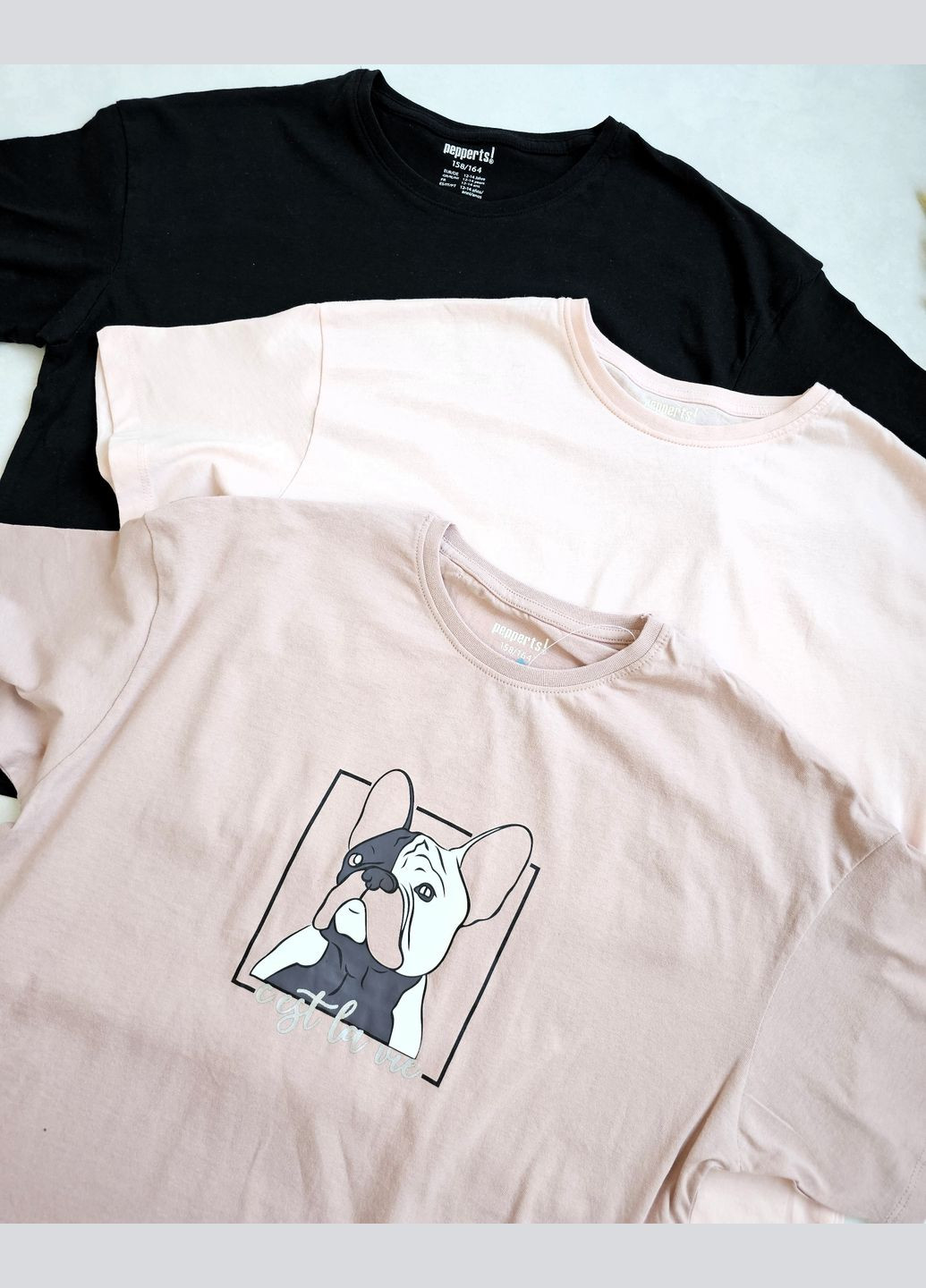 Бежевая летняя набор детских футболок 3 шт для девочек ! Pepperts Футболка