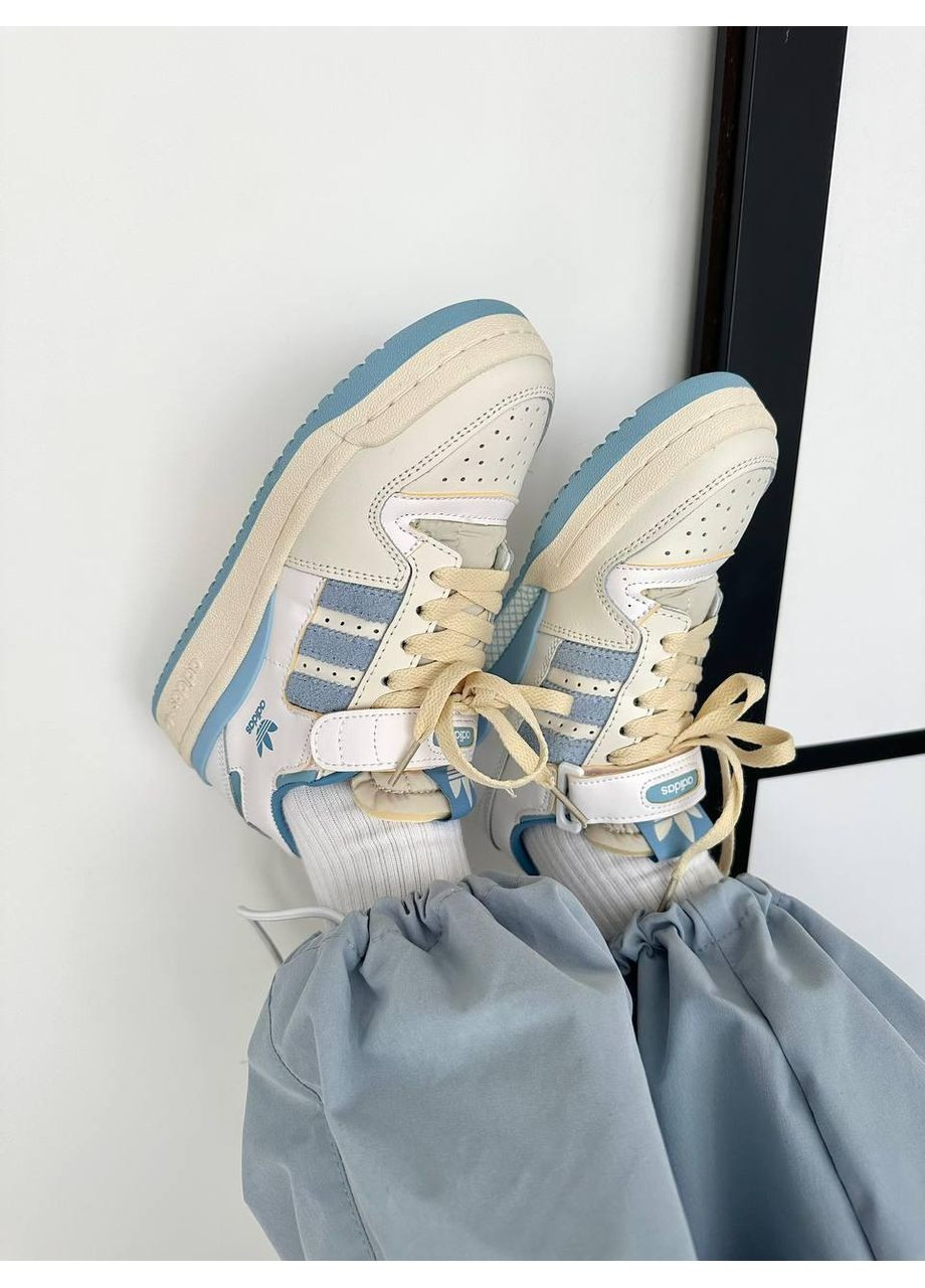 КРОССОВКИ ЖЕНСКИЕ ADIDAS FORUM LOW LIGHT CREAM BLUE АДИДАС ФОРУМ No Brand белые демисезоны (368647182)