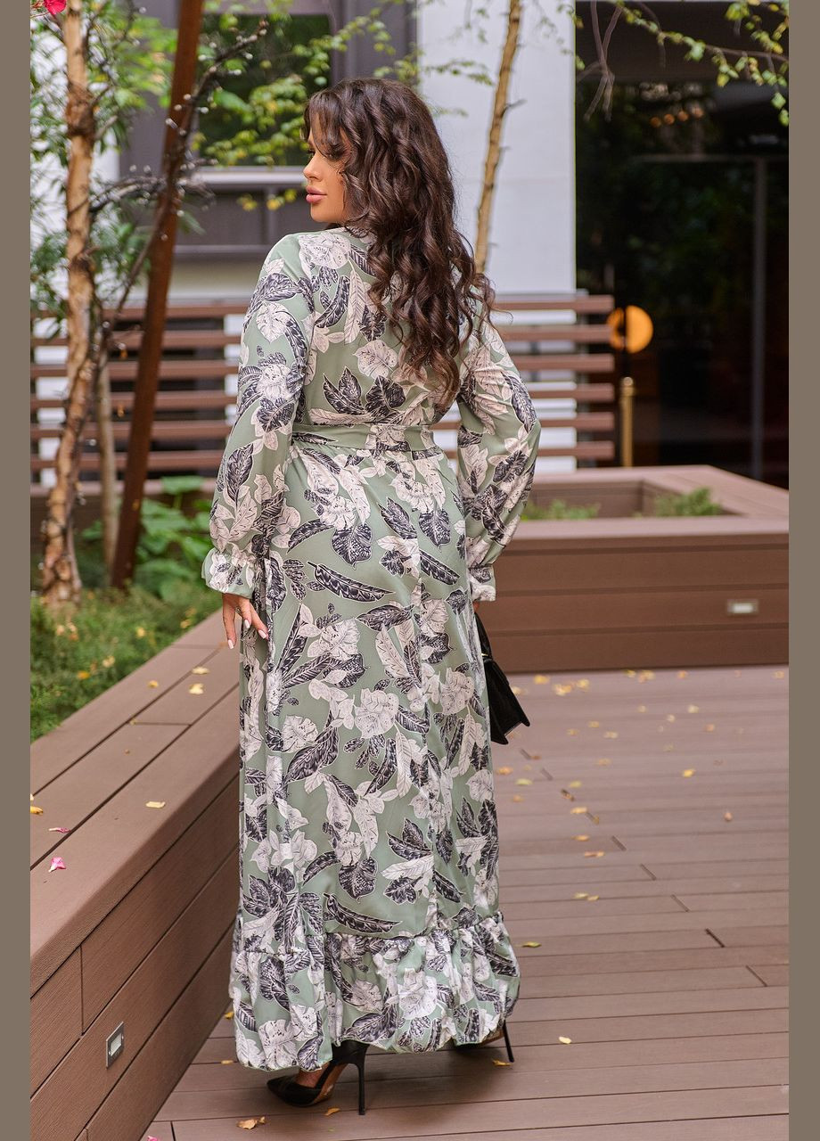 Оливкова (хакі) кежуал сукня 8636/1 у хакі кольорі з супер-м'якою тканиною (принт) та поясом: стильна, комфортна та універсальна 60 Sofia