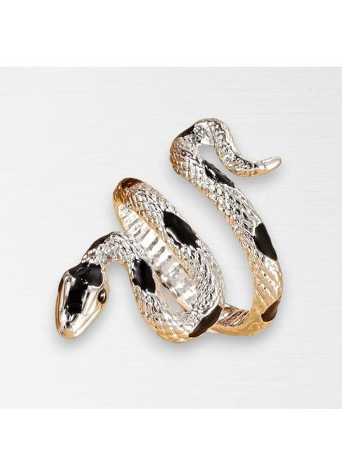 Каблучка срібляста жіноча у вигляді змії з чорною лускою розмір регульований AurumLux103 Fashion Jewelry (299331967)