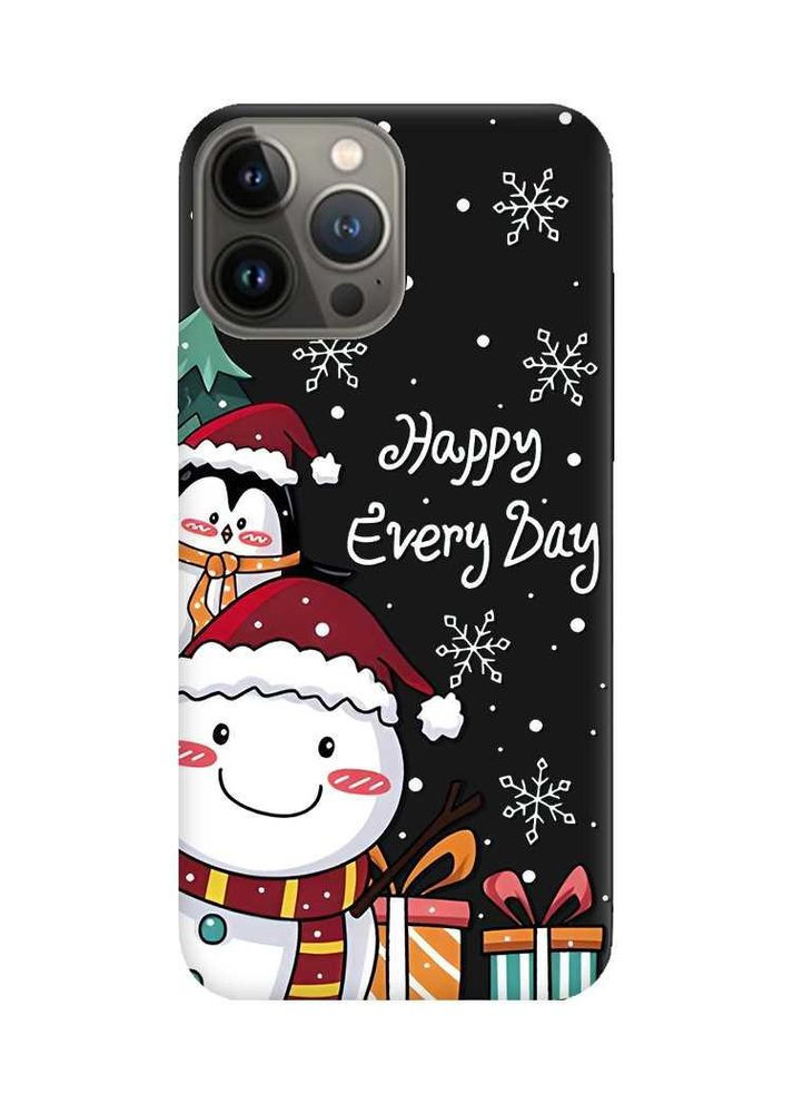 Матовий чорний чохол на Apple iPhone 13 Pro Сніговик і пінгвін (новорічний принт 156) Creative (362964895)