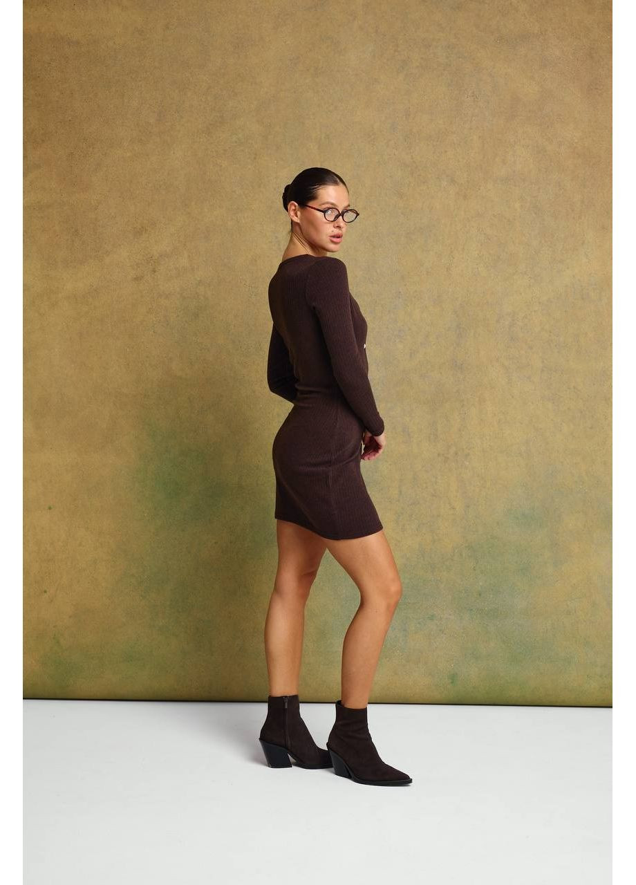 Коричнева святковий, коктейльна, ділова, повсякденний, кежуал сукня з акцентами ґудзиками з трикотажу 💫💫💫 силуетна Україна однотонна