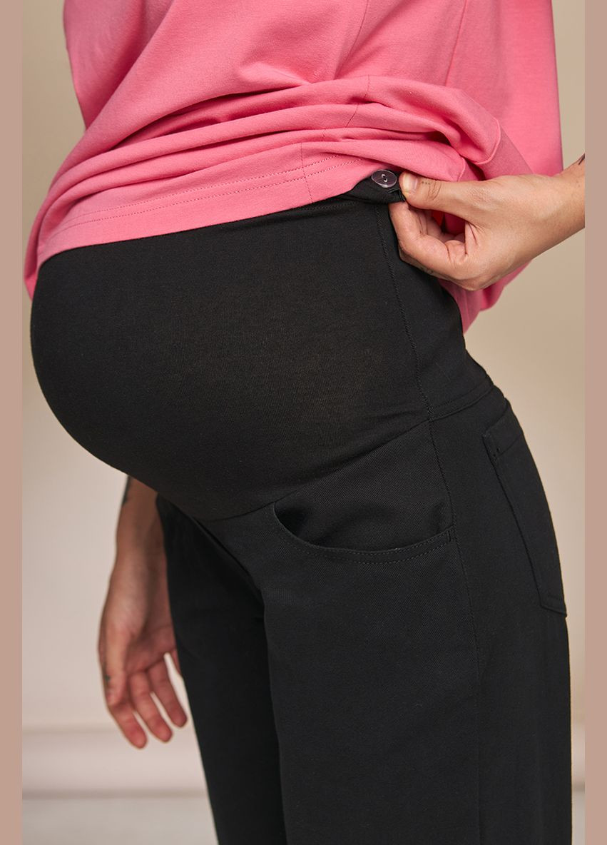 Штани Mom для вагітних з трикотажним животиком чорні Юла мама (283037039)