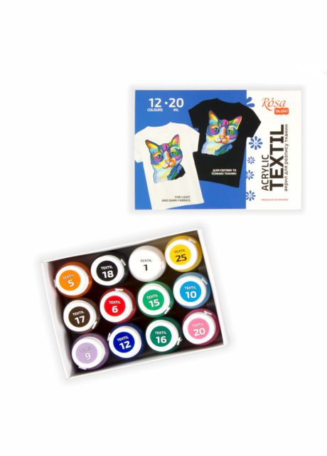 Набір акрилових фарб по тканині 12 кольорів по 20 мл (134122) Rosa (342121497)