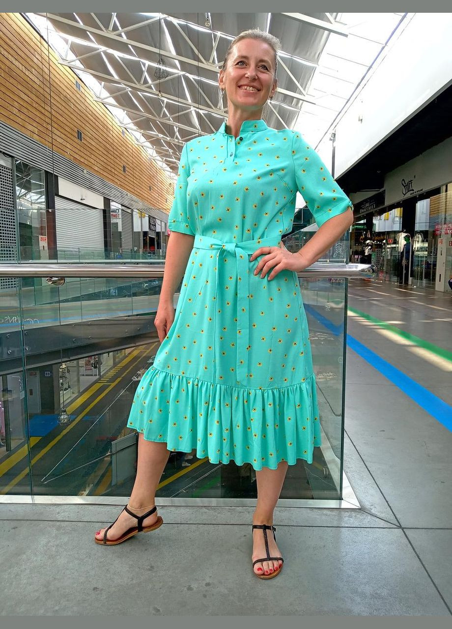 Мятное кэжуал платье-миди с рюшами 2 Льва