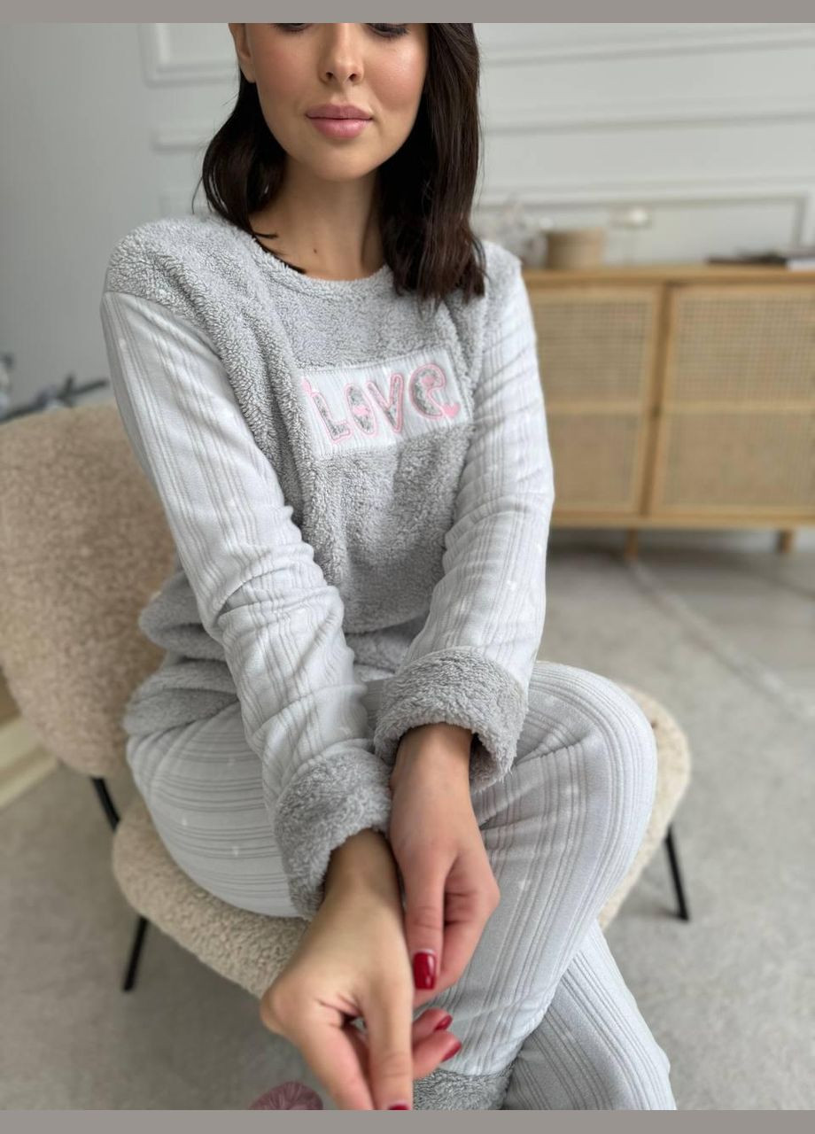 Сіра зимня жіноча піжама флісова з махрою сіра s (5019) GT