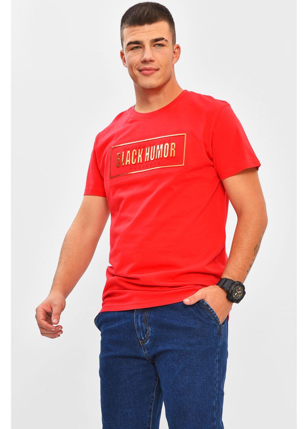 Червона футболка чоловіча червоного кольору з принтом Let's Shop