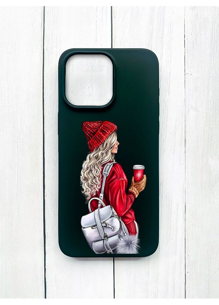 Матовий чохол на iPhone 15 Pro Max Чорний Дівчина з рюкзаком (принт 9) Creative (355388766)