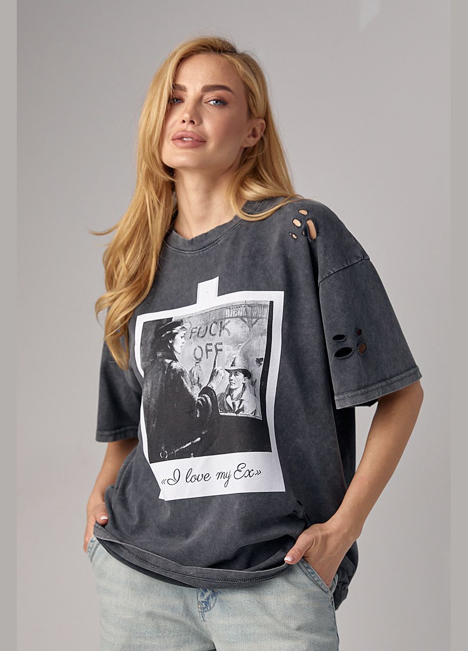 Серая летняя женская трикотажная футболка в стиле grunge Lurex