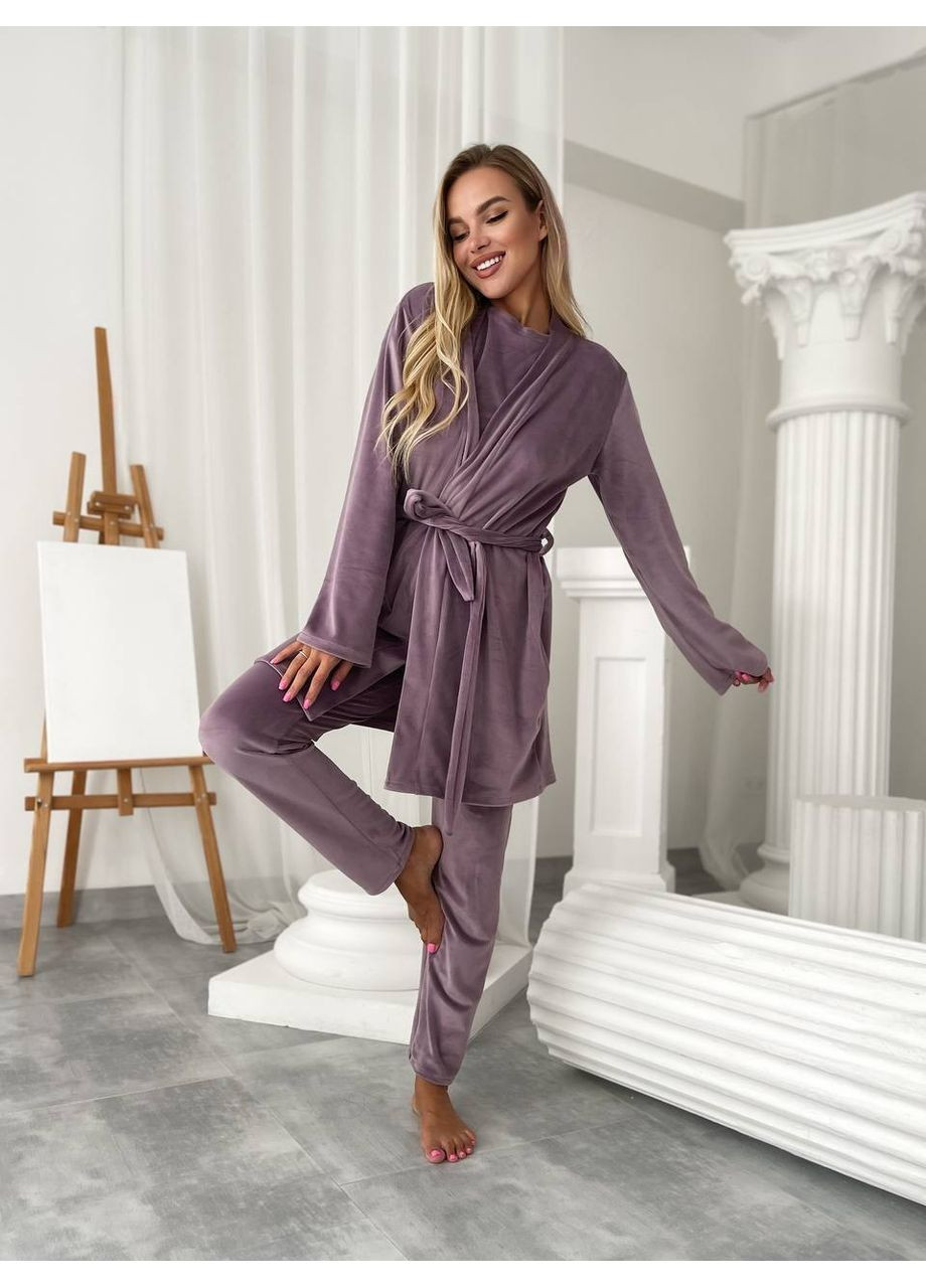 Темно-бежева всесезон піжама кофта + футболка + брюки Україна UMButik