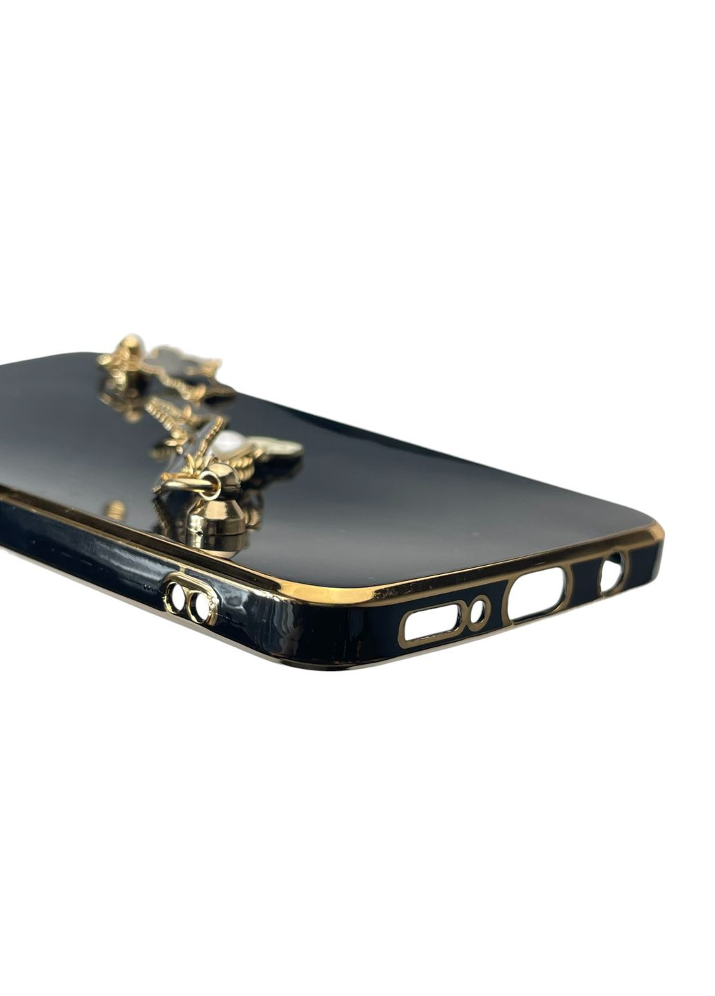 Чохол для телефона Galaxy A50s (SM-A507F) жіночій із ремінцем з прикрасами та золотою окантовкою на самсунг а50с чорний gs1 Samsung (366227824)