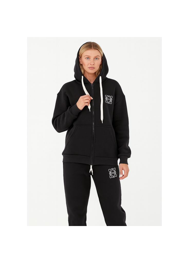 Костюм жіночий батал на блискавці з манжетами чорний (5604) No Brand (362603204)