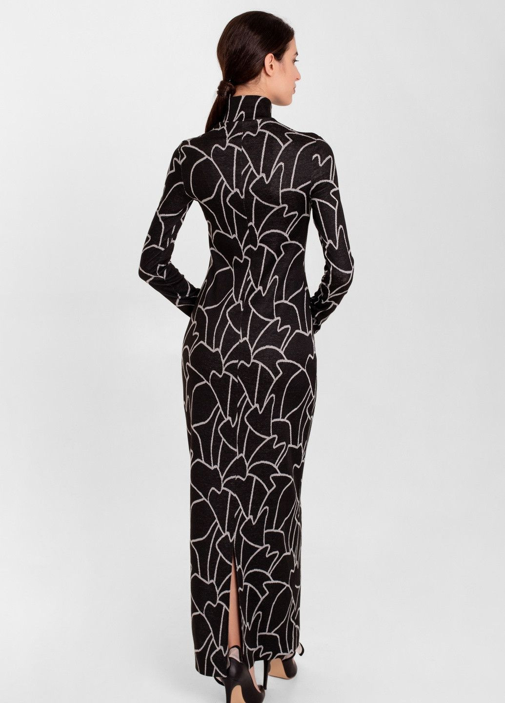 Чорна повсякденний, вечірня чорна довга сукня з абстрактним малюнком футляр Nai Lu-na by Anastasiia Ivanova з абстрактним візерунком