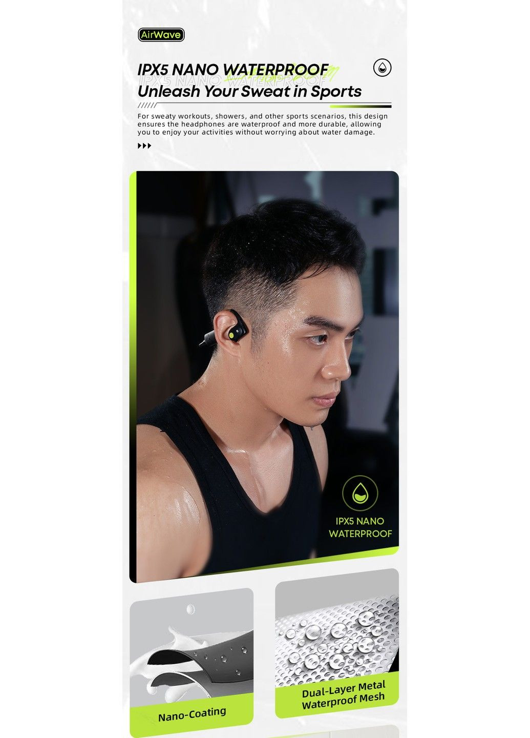 Беспроводные спортивные наушники Air Wave (BE10) со встроенной памятью 32Gb Langsdom (316509814)