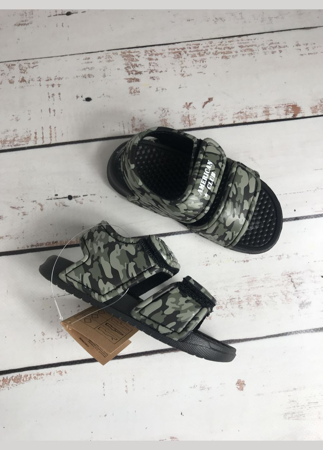 Хаки повседневные, пляжные сандалии босоножки детские на мальчика eva зеленый (257) American Club на липучке