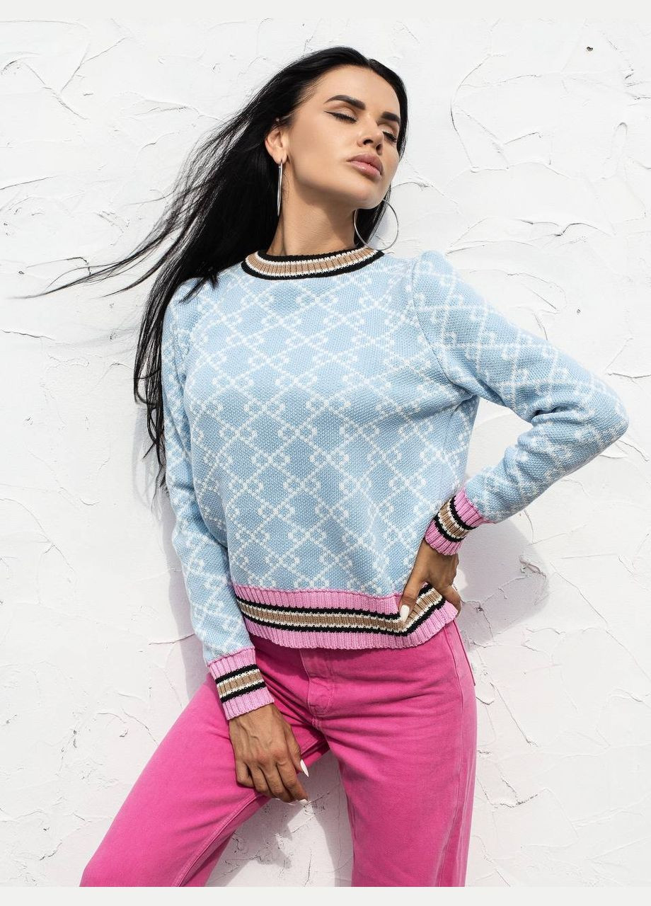 Женский свитер из хлопка голубого цвета с узором р.42/46 405080 New Trend (285711091)