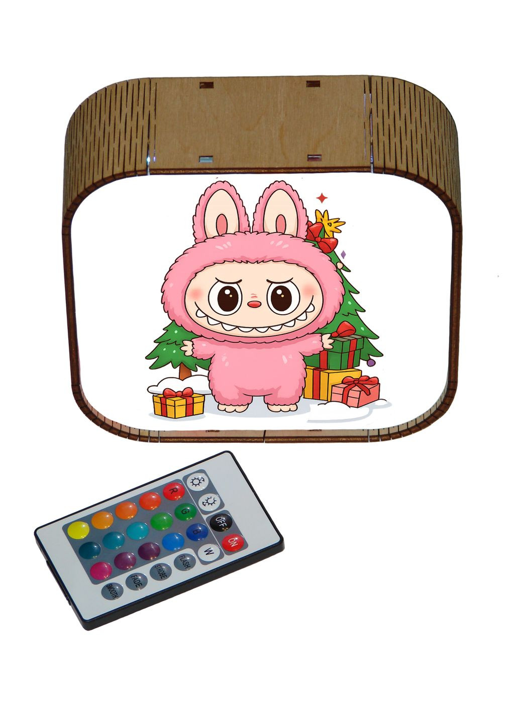 Дерев'яна дитяча настільна лампа Лабубу Санта з пультом дистанційного керування нічник Labubu Santa (43013) No Brand (363261956)