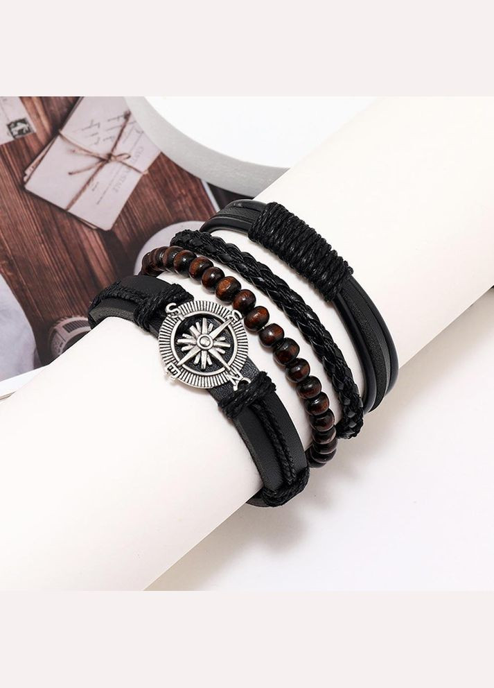 Набор плетеных кожаных мужских браслетов универсального размера компас (NR0517) No Brand (306559650)