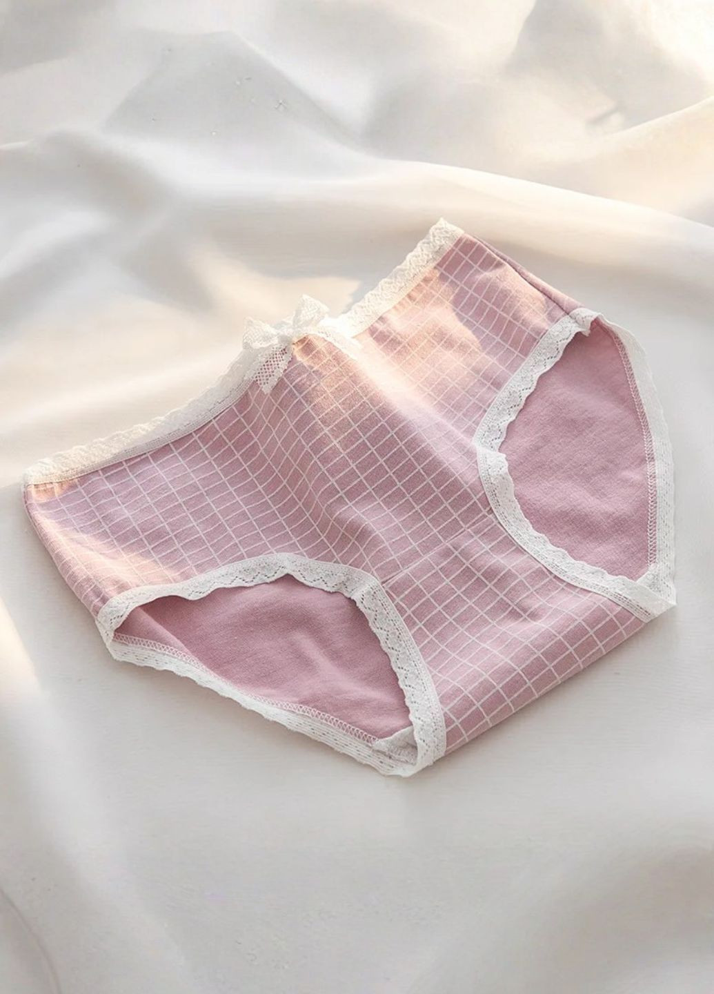 Трусики женские трикотажные в клетку с белой оборкой No Brand (368794887)