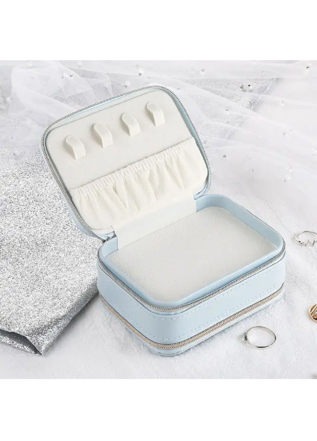 Шкатулка футляр короб бокс для хранения украшений драгоценностей с зеркальцем экокожа 12х5х8.5 см (479203-Prob) Голубая Unbranded (316173213)