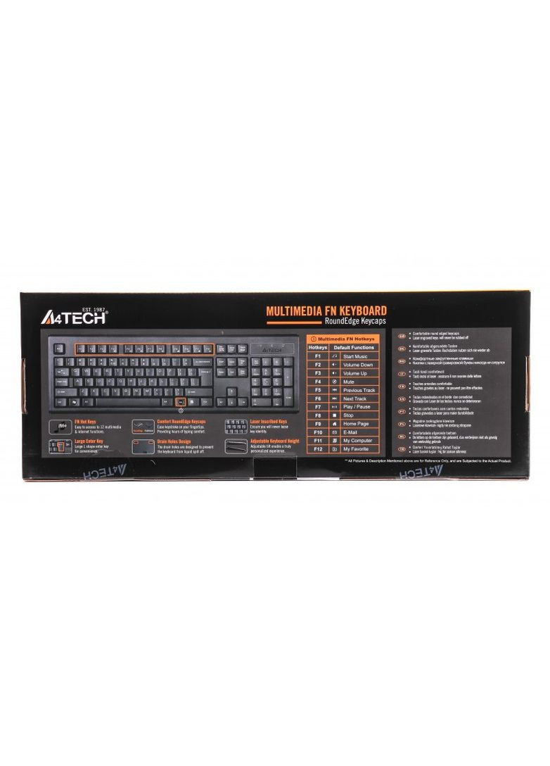 Клавіатура KR-83 USB, чорна, 104клав, Великий Enter Comfort Rounded Edge keyboard X-slim A4Tech (333825050)
