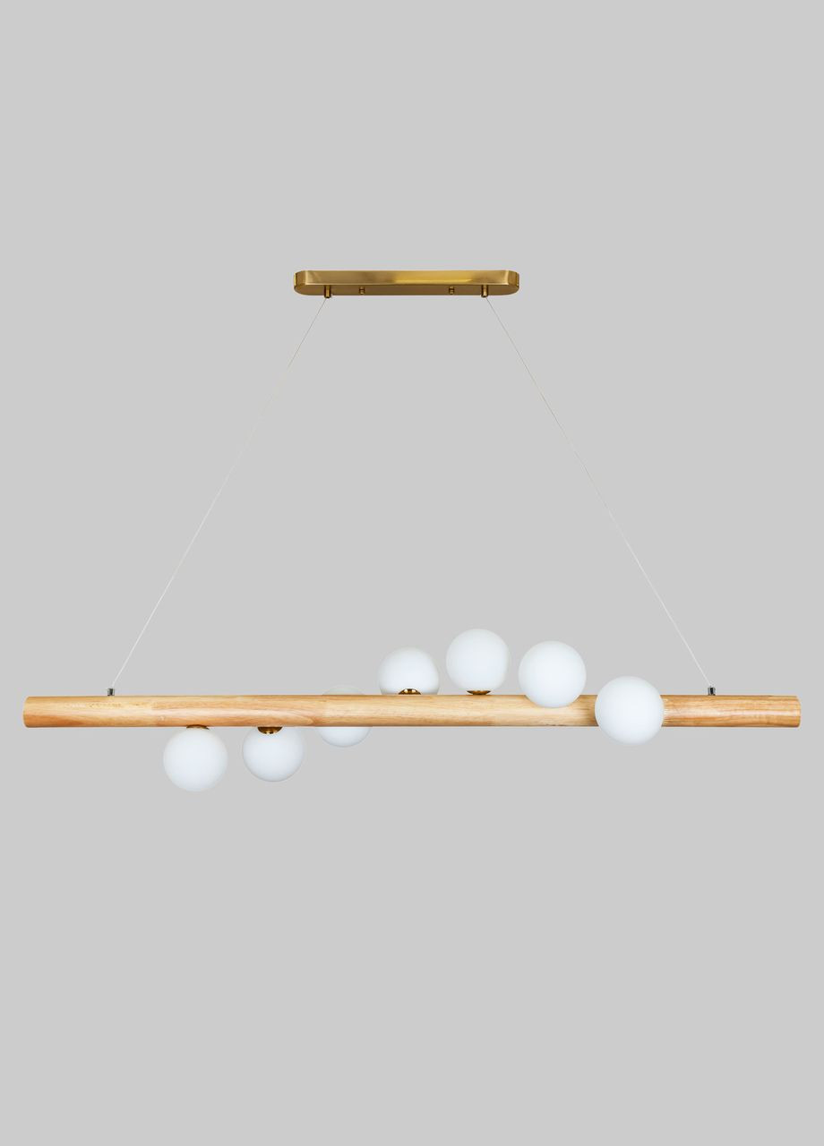 Деревянная люстра планка с белыми шарами на 7 ламп "Wood" (52-9783-7) No Brand (370070137)