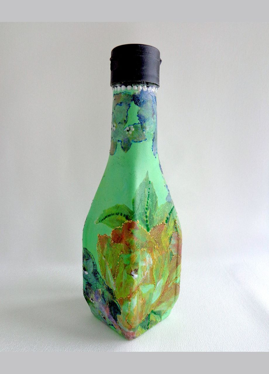 Декоративная бутылка ручной работы в технике декупаж "Гортензия и роза" No Brand (349842766)