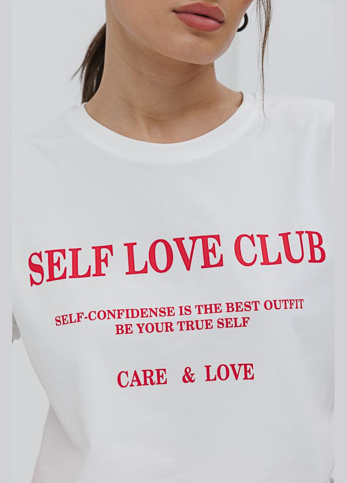 Молочна літня жіноча футболка з принтом self love club Arjen