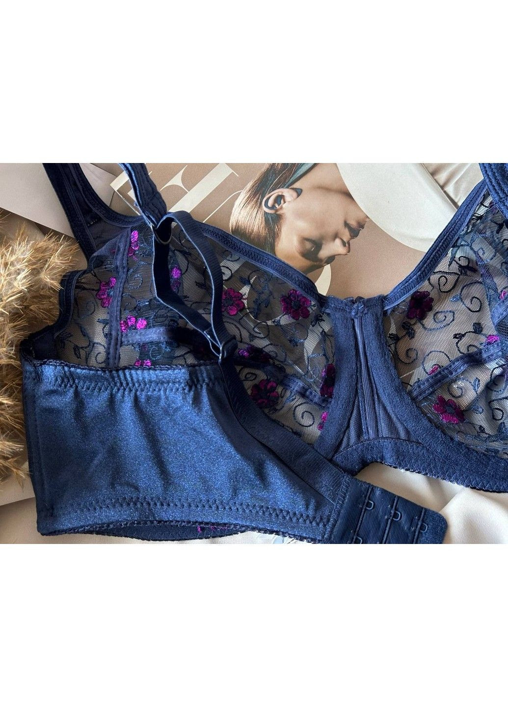 Синий прозрачный бюстгальтер без поролона синий с фиолетовым Lanny Mode