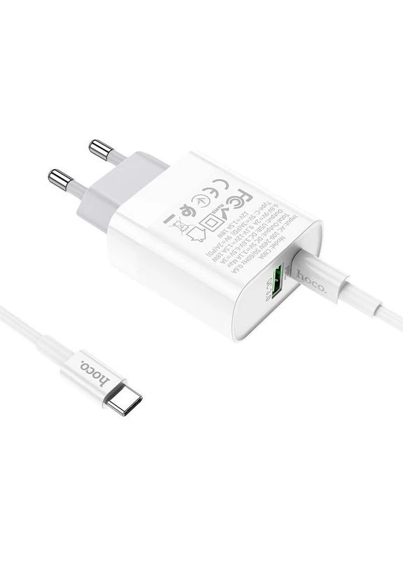 Сетевое зарядное устройство C80A Rapido 3.1A18W PD / QC3.0 с кабелем Type-C (PD) - White Hoco (261255989)