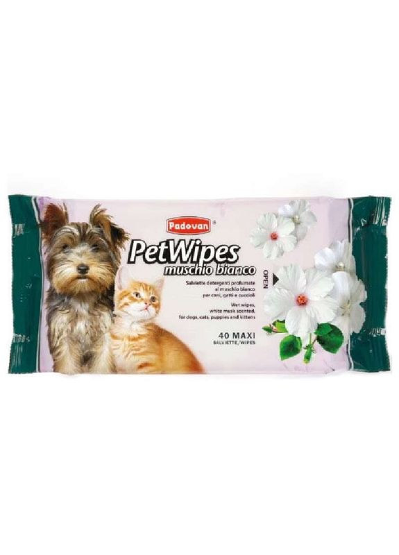 Очищающие салфетки с запахом белого мускуса для собак, кошек и грызунов Pet Wipes Muschio Bianco - 40 шт./уп. Padovan (331960149)