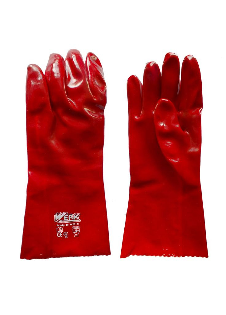 Рукавички з ПВХ покриттям червоні повний облив WE2131 (66557) Werk (317347631)